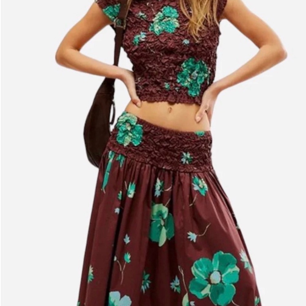 Free People Carino Printed Set in French Chocolate Combo